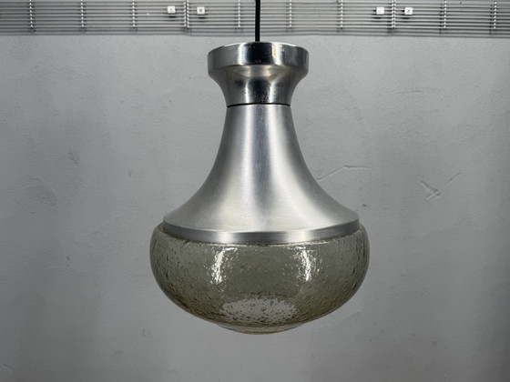 Image 1 of 1970s pendant lamp with aluminum and bubble glass