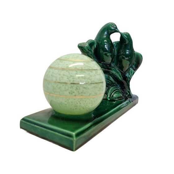Image 1 of French Art Deco ceramic lamp with birds, 1990s