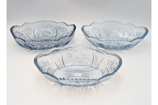 Three blue glass plates, Poland, 1970s