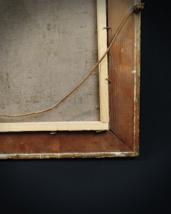 Image 1 of San Giuseppe con in mano un giglio, olio su tela scuola francese del XVIII secolo 51x48 cornice in legno dorato