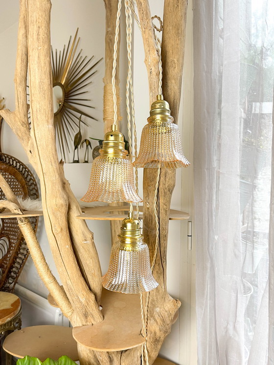 Image 1 of Vintage Iridescent Glass Tulip Lantern Customizable