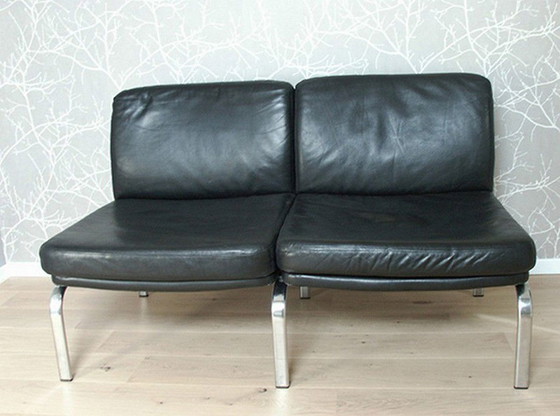 Image 1 of 3x Knoll Black Leather Living Room Set