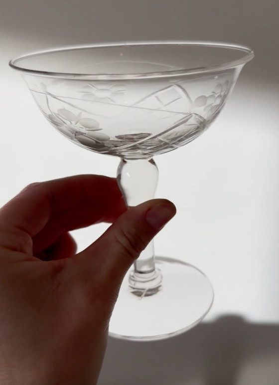 Image 1 of Coupes à champagne en cristal ancien, ensemble de 4