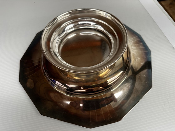 Image 1 of Coupe - Centre de Table Art-Déco en Métal Argenté Forme Octogonale