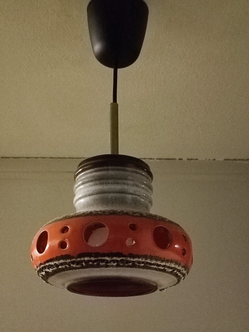 Vintage orangefarbene Keramik-Hängelampe – hanglampen, Ceramic (photo 2 of 7)