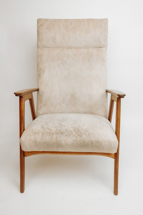Image 1 of Fauteuil vintage en teck, années 1960 - Revêtement beige
