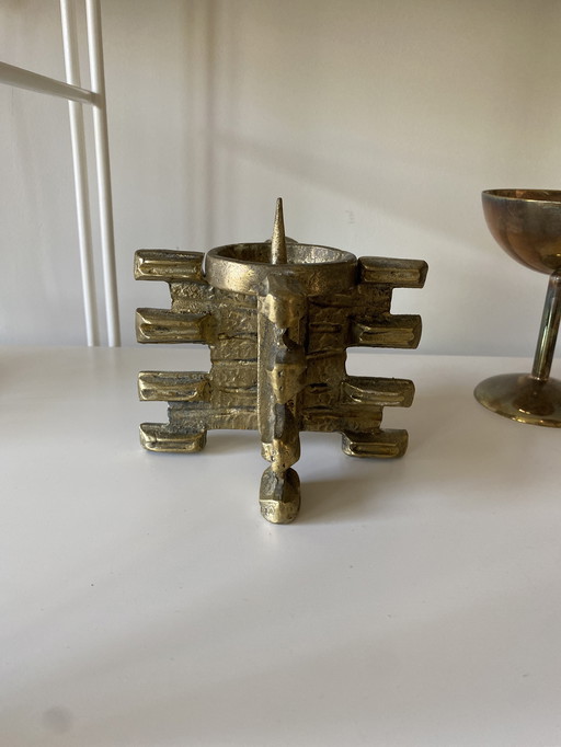 Bougeoir Brutalist en laiton Vintage