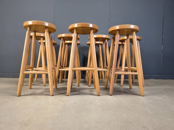 Image 1 of Alpine Style Chalet Stools in Wood, set of 11 - 1970s