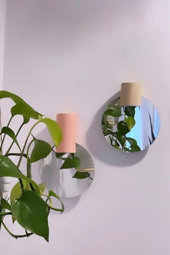 Image 1 of Vintage jaren 90 Ikea Liholen esthetische muur/tafelblad spiegelset, retro cirkel stand-alone bureau/make-up spiegels, post mode