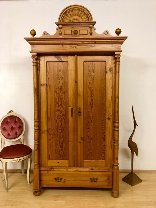 Softwood wardrobe, farmhouse wardrobe, antique wardrobe, Gründerzeit wardrobe, country-style wardrobe, hall wardrobe circa 1890