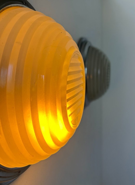 Image 1 of Coppia di applique vintage, cromate e vetro sabbiato pressato, Francia 1930