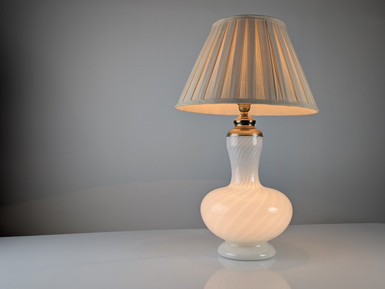 Image 1 of Italiaanse Murano glazen tafellamp met dubbele verlichting en messing, 1960