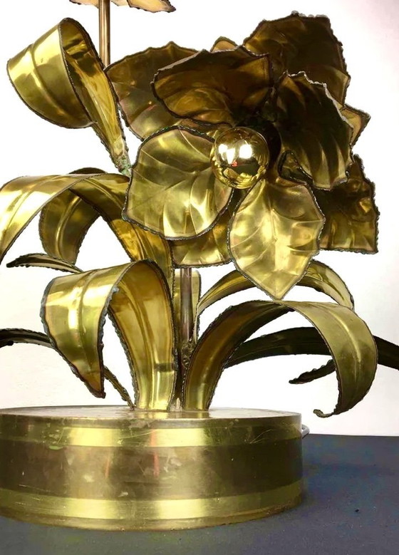 Image 1 of Maison Jansen Tischleuchte mit Blumenmuster aus den 1970er Jahren