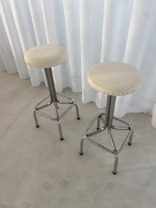 Set Of 2 Vintage Industrial Bar Stools - Sleek, Tough & Timeless!