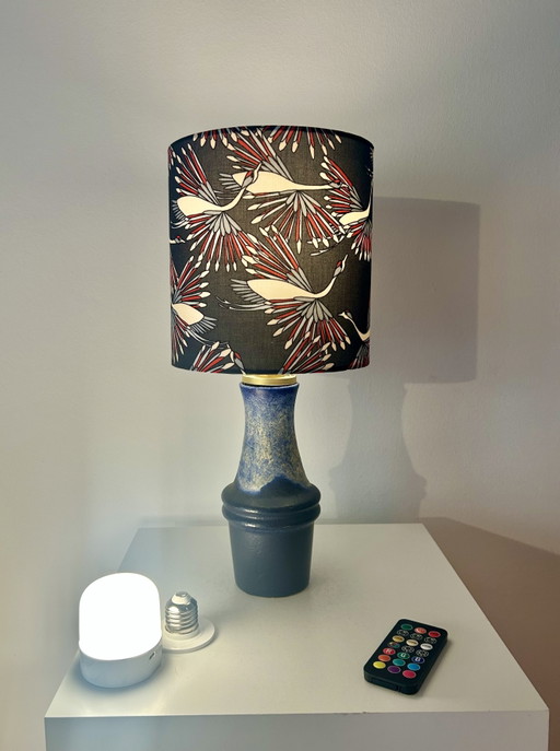 Atmospheric table lamp with crane motif shade made from Scheurich vase