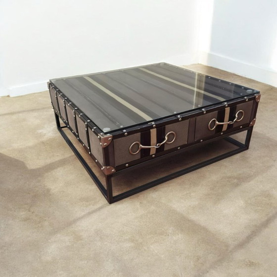 Image 1 of Casa Padrino coffee table in a luxurious vintage suitcase design with a glass top