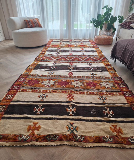 Vintage '60s Berber Tapijt - 372x157cm, Handgeweven Wol