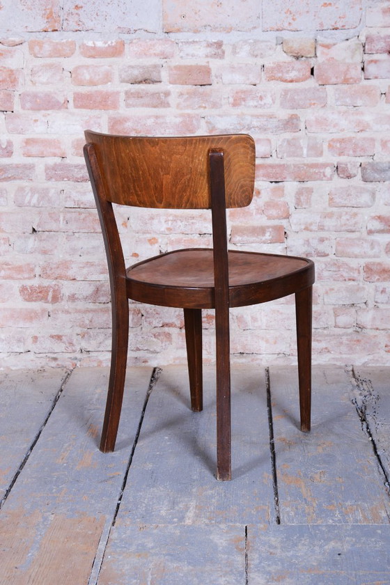 Vier restaurierte Art-Deco-Stühle von Thonet, Buche, Nussbaum, tschechisch, 1940er Jahre – Esszimmerstühle (photo 5 of 15)