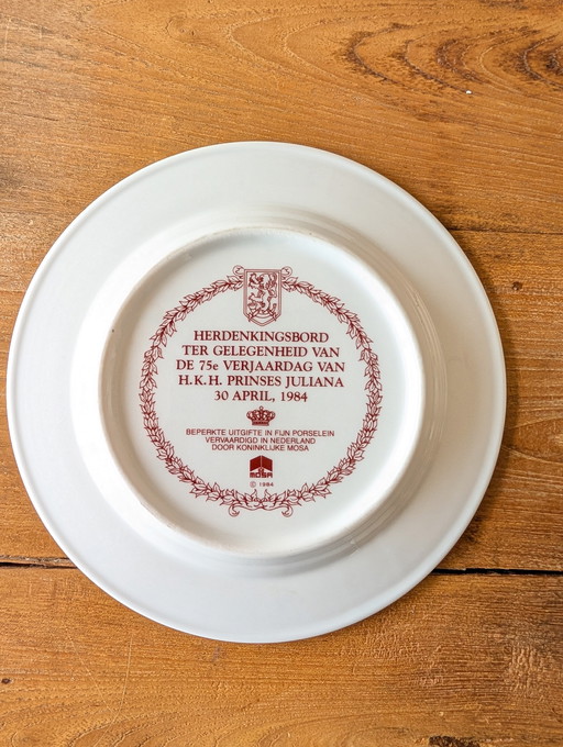 Plato de cumpleaños de la princesa Juliana – Royal Mosa / Franklin Mint – Completo con documentación