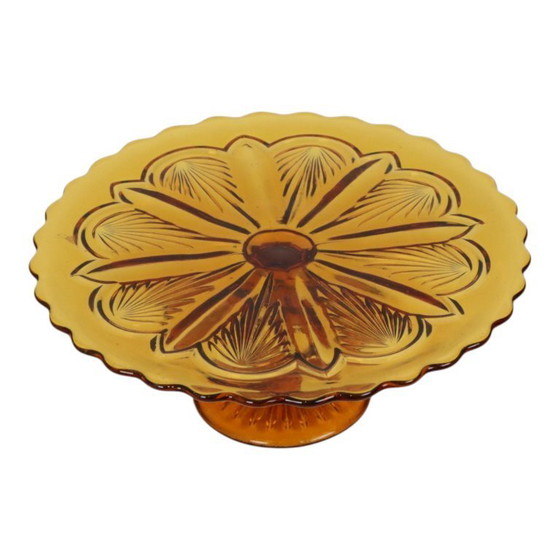 Image 1 of Plato pequeño para pasteles Art Déco color ámbar, 27 cm.