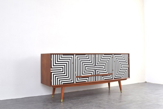 Image 1 of Mid-Century Op-Art Hand-Painted Sideboard from Sven Andersen Møbelfabrikk, 1960s
