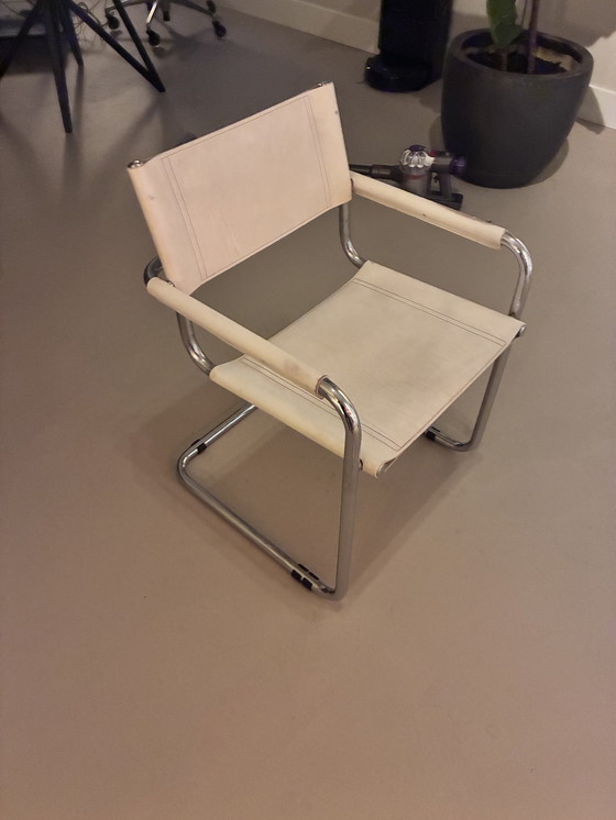 Image 1 of 4 sedie in stile Marcel Breuer - cuoio bianco