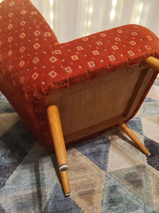 Set of Hungarian Red Club Chairs, 1950s – Armchairs, Wood, Retro (photo 3 of 6)