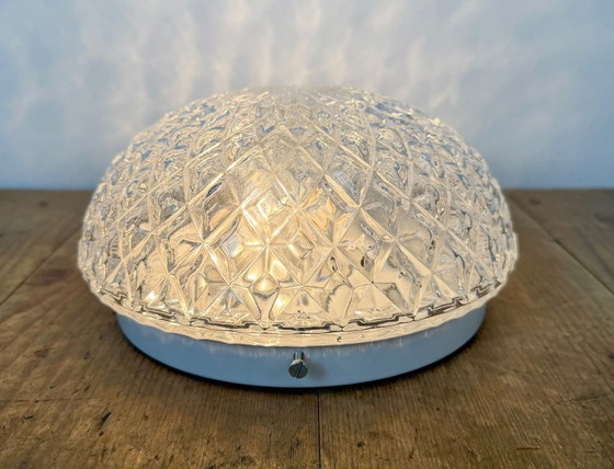 Vintage glazen wand- of plafondlamp uit de jaren 70. – Wandlampen, Glass, Metal (photo 9 of 16)
