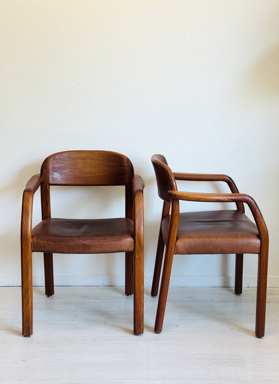 Image 1 of Vintage Deense stoelen van teak met leer
