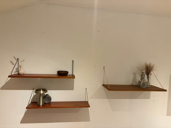 Vintage Danish 1960s Teak Wall Shelves – Shelving unit, Metal, Brass, Mid Century Modern (photo 4 of 15)