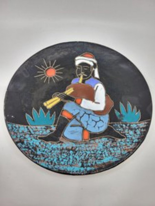 Decorative ceramic plate by H. Arfaoui, 1970s
