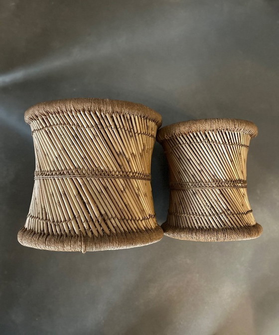 Image 1 of Set of side tables/poufs/plant tables made of bamboo with woven jute