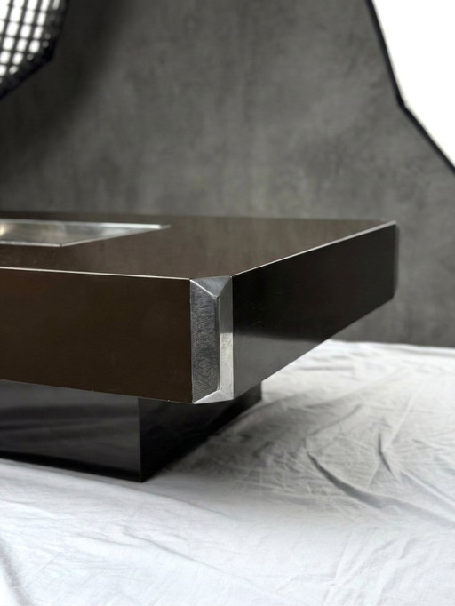 Mesa de centro "Alveo" de Willy Rizzo en laca chocolate para Mario Sabot