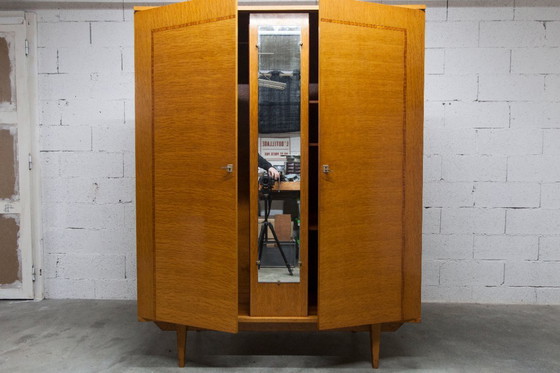 Image 1 of 1970s Scandinavian wardrobe with hanging space, shelf, mirror, 21x126cm, 2 doors