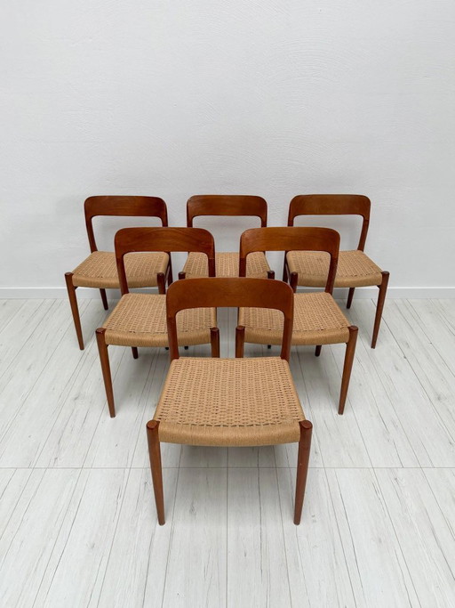 Set mit 6 Vintage-Esszimmerstühlen Nr. 75 aus Teakholz von Niels O. Møller für J.L. Møllers Møbelfabrik, dänisches Design, 1950e