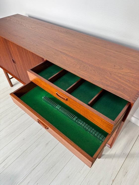 Image 1 of 1958 Danish Teak Sideboard Model 309 by Peter Hvidt & Orla Mølgaard-Nielsen for Søborg Møbelfabrik – Mid-Century Tambour Credenz