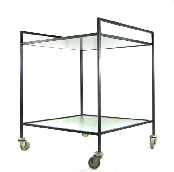 Image 1 of Minimalistischer Teewagen aus Stahl und Drahtglas im Stil der Sechzigerjahre