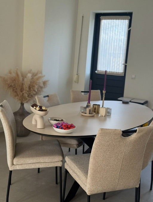 Mesa de comedor ovalada de 220x110 cm con sillas – eettafels, Metal, Textile (photo 2 of 5)
