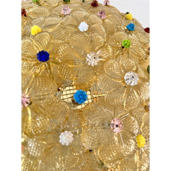 Image 1 of Venetiaanse gouden bloemen en veelkleurig Murano-glas, plafondlamp
