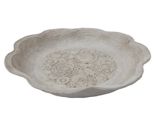Image 1 of Assiette en céramique blanche en relief à motif floral Renaissance Rebirth, 25 cm