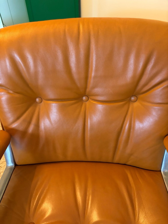 Sedia direzionale danese vintage, cognac, sedia da ufficio di design, Sedie da conferenza, Pelle, Alluminio (foto 5 di 5)