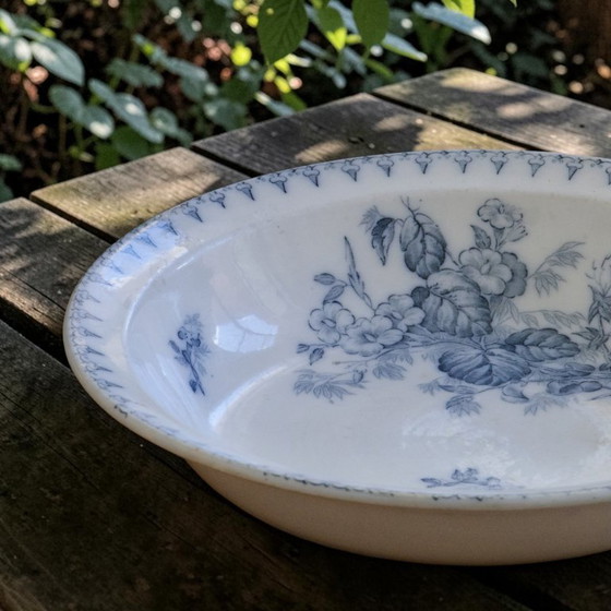 Image 1 of 19th century ironstone shallow dish signed Sarreguemines, Flore collection