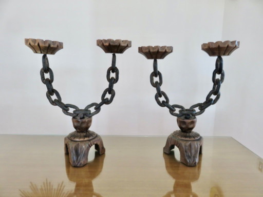 Coppia di candelabri brutalisti degli anni '30