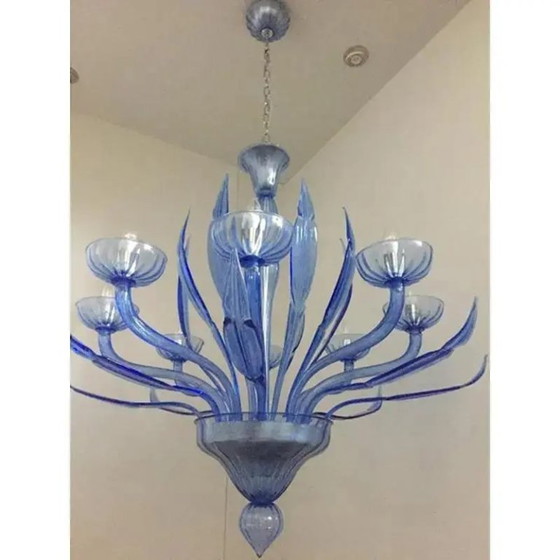 Image 1 of Lampadario in vetro di Murano Bluino con foglie italiane di Simoeng