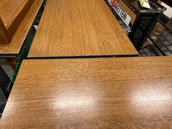 Image 1 of 6 x brown formica cafe tables from the 1970s
