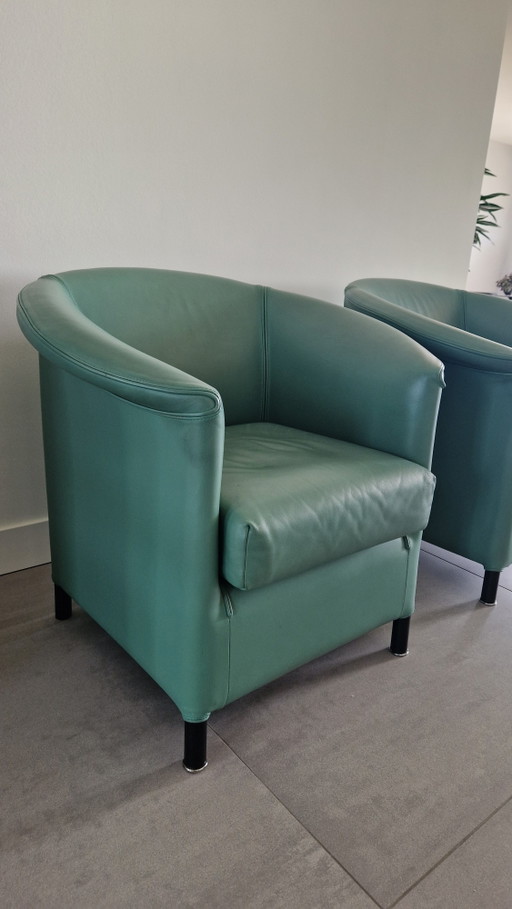2 Wittmann armchairs model Aura designed by Paola Piva, green – fauteuils, Leather, Metal (photo 2 of 6)