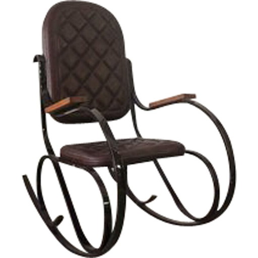 Vintage rocking chair in lacquered iron and teak wood, Italy 1950