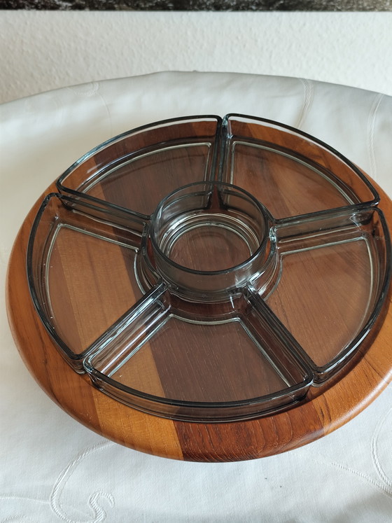 Image 1 of Piatto girevole originale Digsmed Denmark Lazy Susan – Piatto girevole in teak e vetro di metà secolo