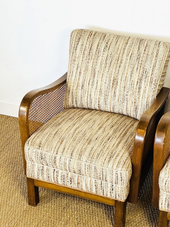 Image 1 of Vintage Art Deco woonkamerset van gebogen hout en riet, 1950, set van 3