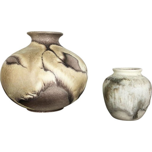 Paire de vases vintage en céramique de lave grasse par Ruscha, Allemagne 1960